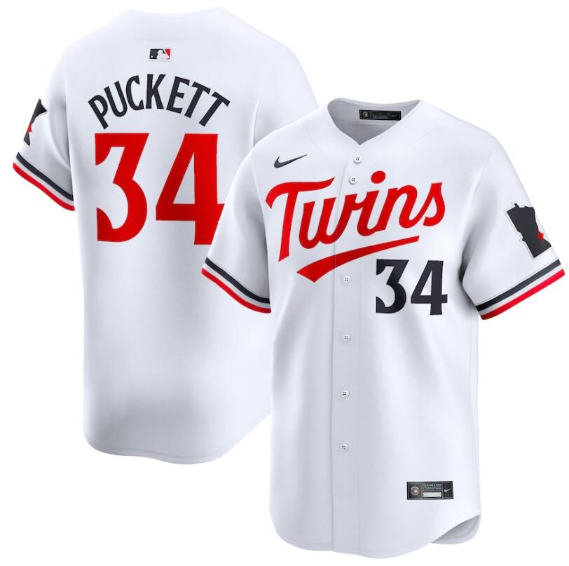 Men Nike Minnesota Twins #34 Kirby Puckett White Home Limited 2024 MLB Jersey->minnesota twins->MLB Jersey
